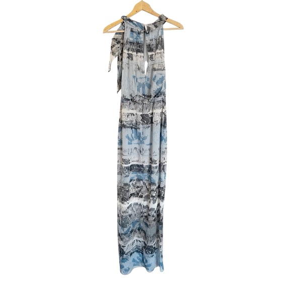Reiss Ezra Multi Blue Printed Sleeveless High Neck Bow Maxi Dress size 0 - Picture 3 of 8